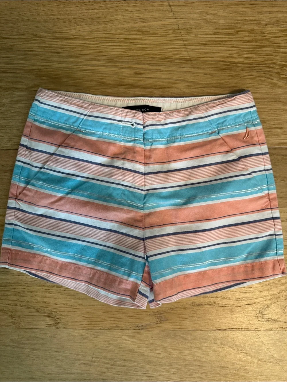 Nautica Girls Striped Pastel Shorts - Coral & Aqua